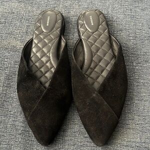 BIRDIES The Swan black suede pointed mules 11